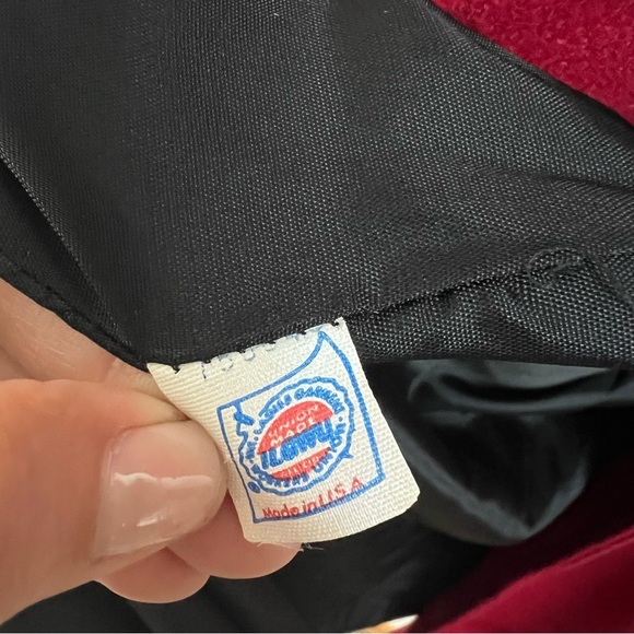 Vintage Jofeld Long Wool Coat Velvet Collar Pockets Red Black Large Old Money - Picture 15 of 16